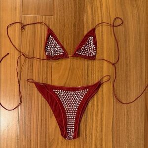 Oseree Burgundy Rhinestone Bikini Set
